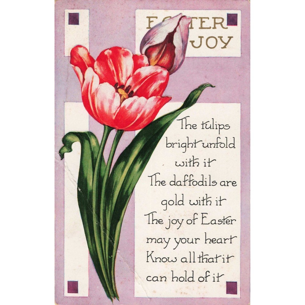 Vtg Whitney Made Easter Joy Postcard RPPC Tulips Embossed Divided Back